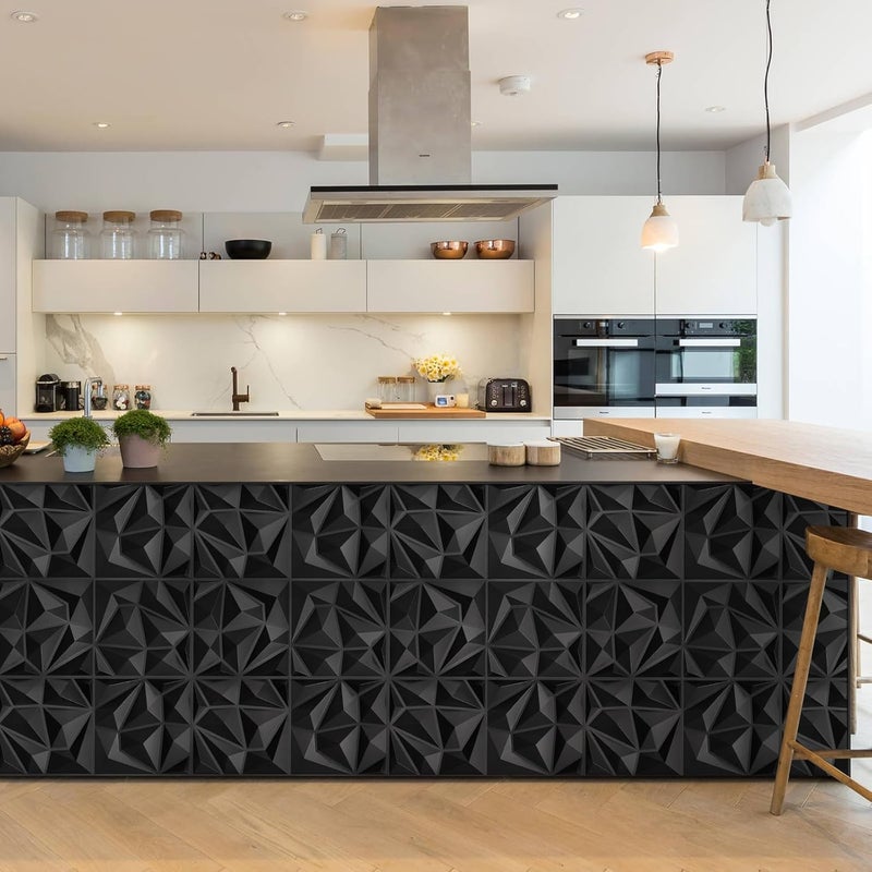 LEVOWAY 33 Pack Decorative 3D Wall Panels for Interior Wall Decor,12''x12'' Black Diamond Design Accent Wall Panles for Living Room,TV Wall Background,Bedroom - Image 4